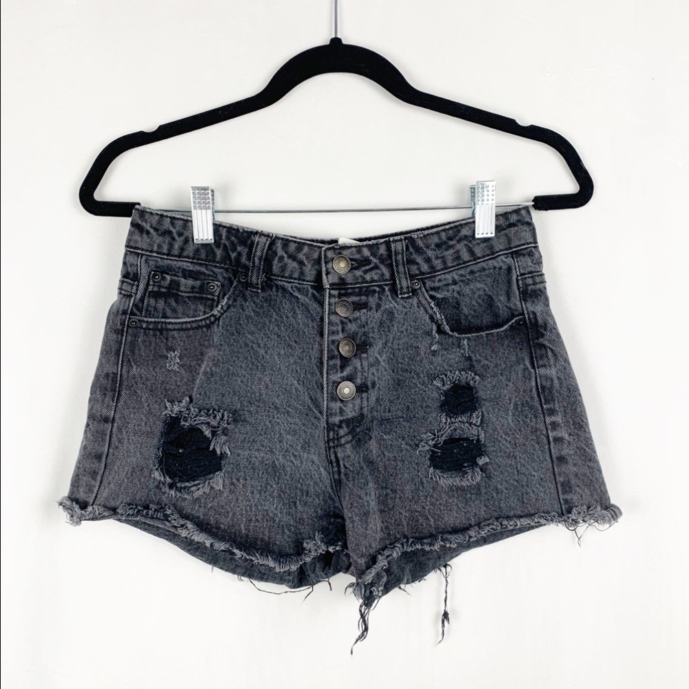 Forever 21 Cut Off Raw Hem Distressed Black Short 25